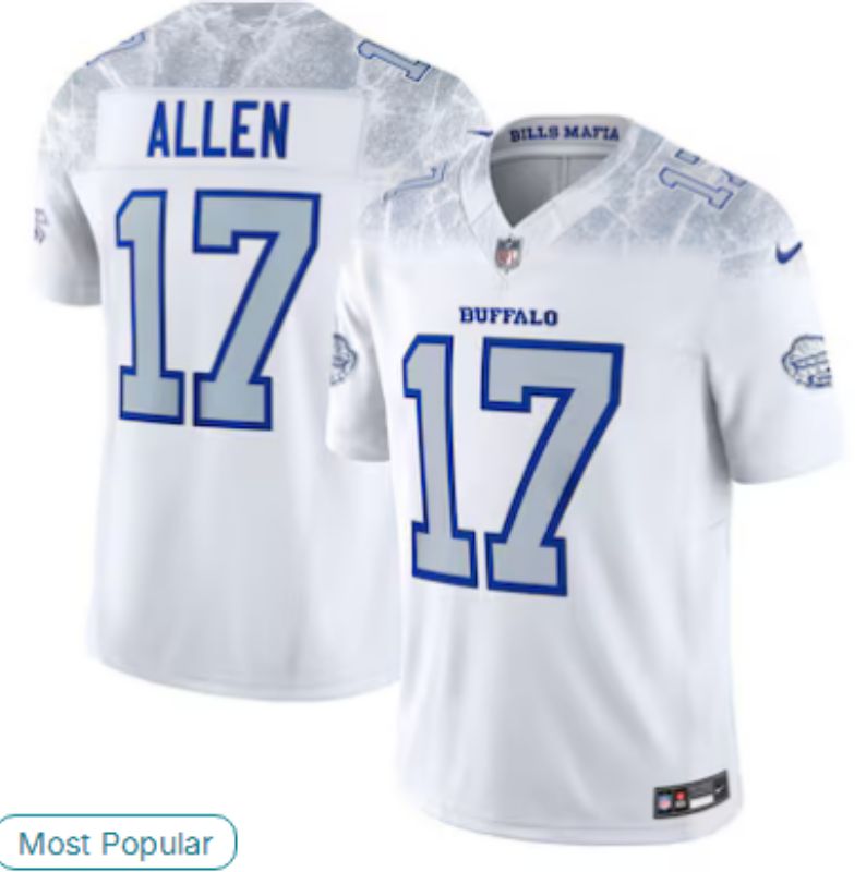 Men Buffalo Bills #17 Josh Allen Nike White 2025 Rivalries Collection Limited NFL Jersey 01